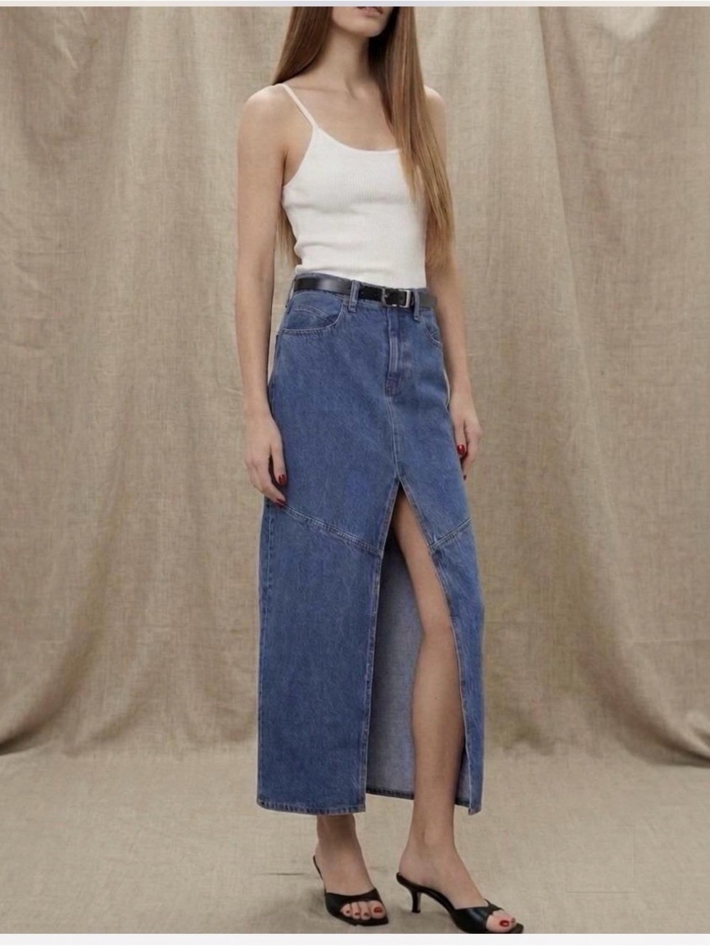 Madewell Blue Denim Maxi Skirt with Center Front Slit